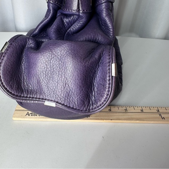 B. Makowsky Purple Pebbled Leather Satchel Cheetah Lining EUC - Picture 14 of 16